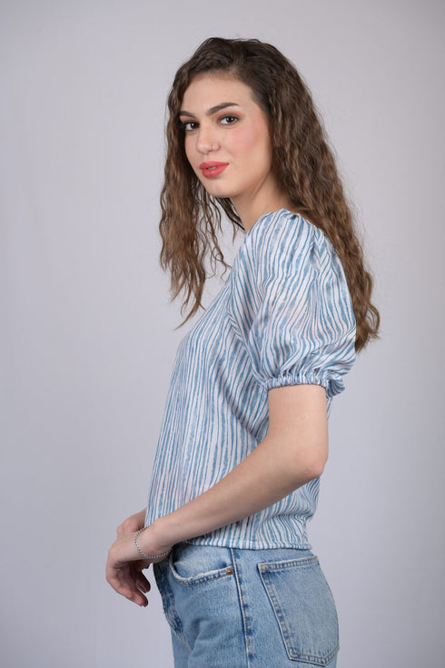 Blue Lining Regular Sleeves Top (OTL-TPS1038)